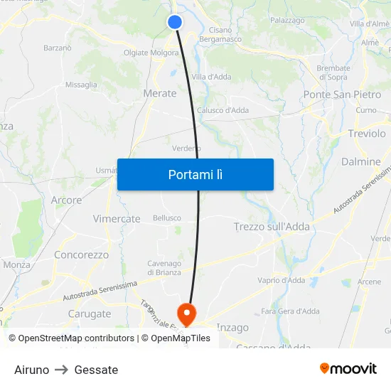 Airuno to Gessate map