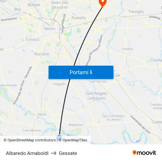 Albaredo Arnaboldi to Gessate map