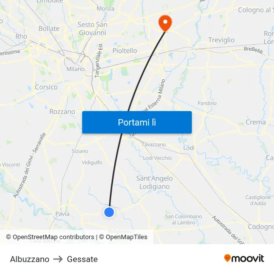 Albuzzano to Gessate map