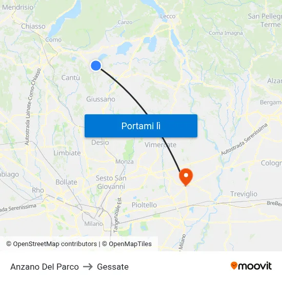 Anzano Del Parco to Gessate map