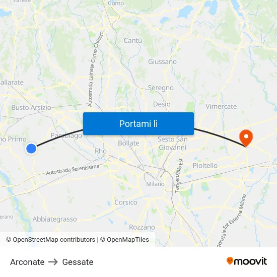 Arconate to Gessate map