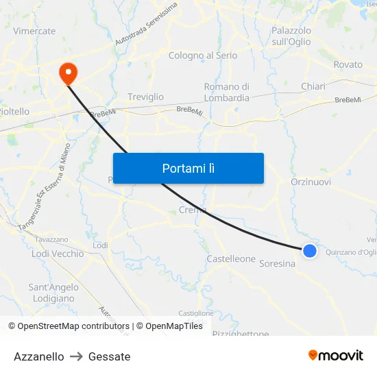 Azzanello to Gessate map