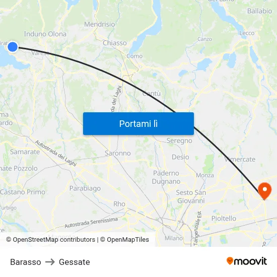 Barasso to Gessate map
