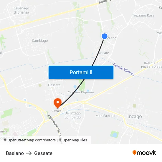 Basiano to Gessate map