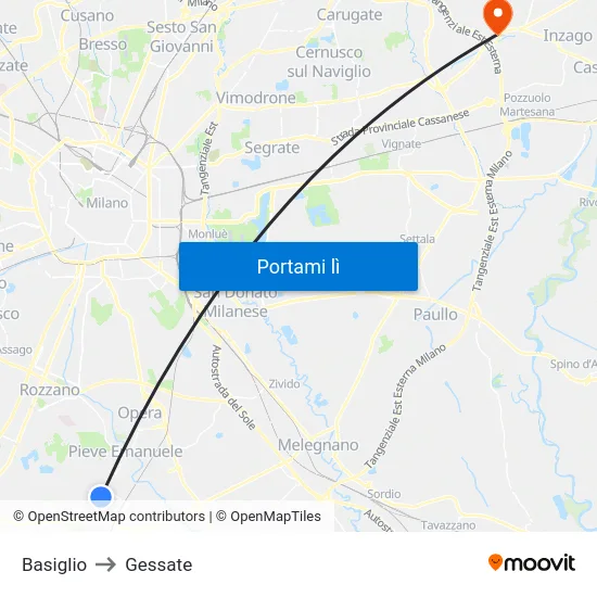 Basiglio to Gessate map