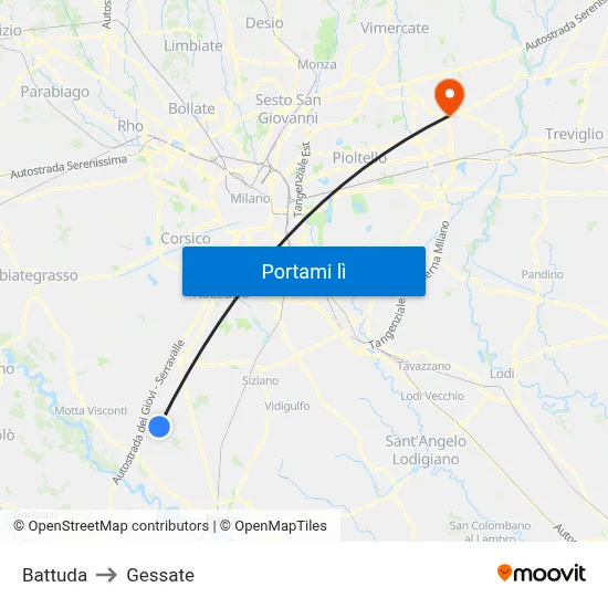 Battuda to Gessate map