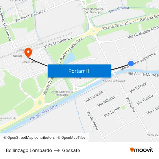 Bellinzago Lombardo to Gessate map