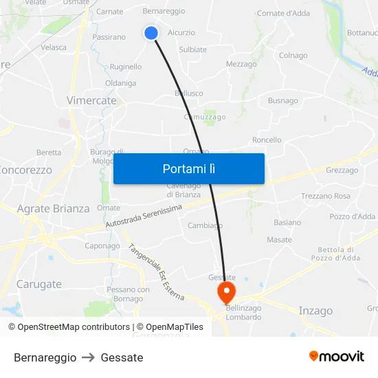 Bernareggio to Gessate map