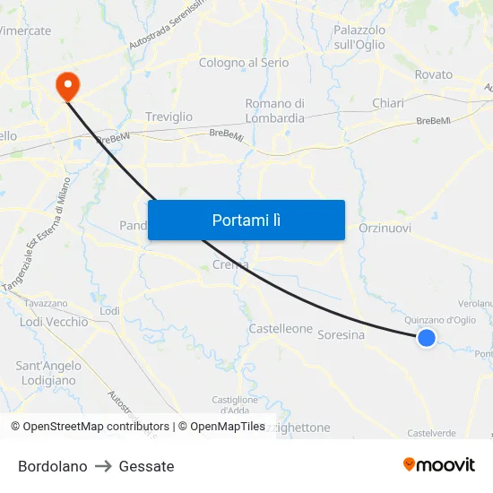Bordolano to Gessate map