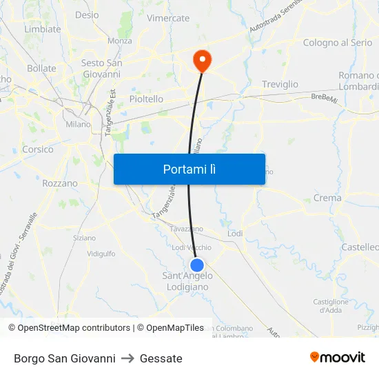 Borgo San Giovanni to Gessate map