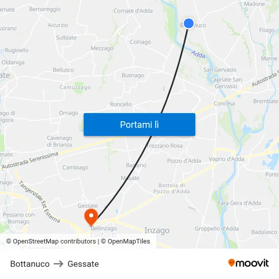 Bottanuco to Gessate map
