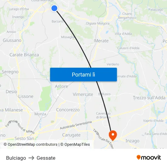 Bulciago to Gessate map