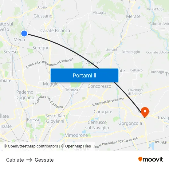 Cabiate to Gessate map