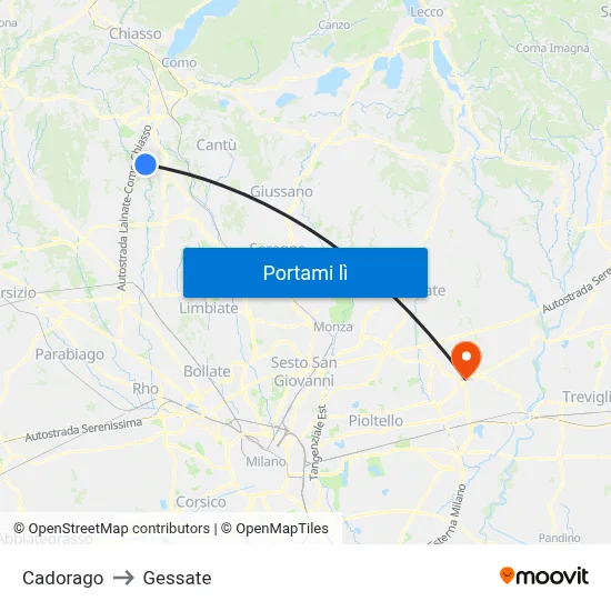 Cadorago to Gessate map