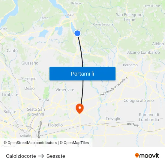 Calolziocorte to Gessate map