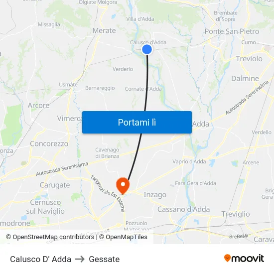 Calusco D' Adda to Gessate map