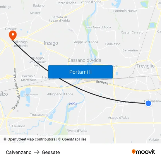 Calvenzano to Gessate map