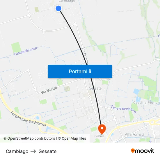 Cambiago to Gessate map