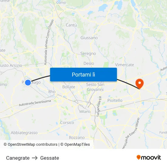 Canegrate to Gessate map