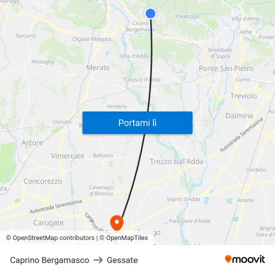Caprino Bergamasco to Gessate map