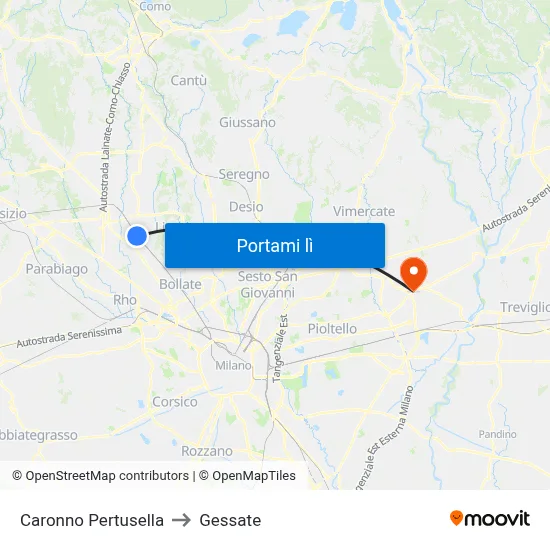 Caronno Pertusella to Gessate map