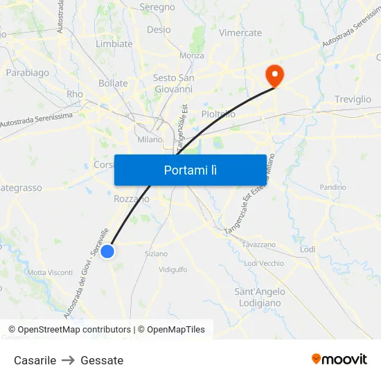 Casarile to Gessate map