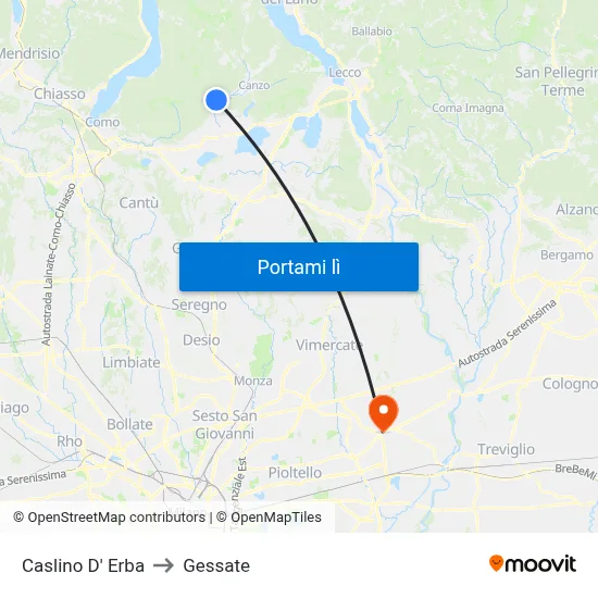 Caslino D' Erba to Gessate map