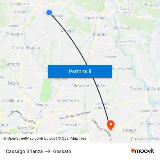 Cassago Brianza to Gessate map