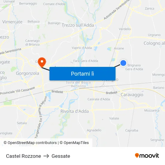 Castel Rozzone to Gessate map