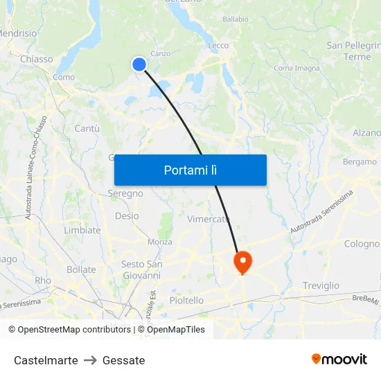 Castelmarte to Gessate map