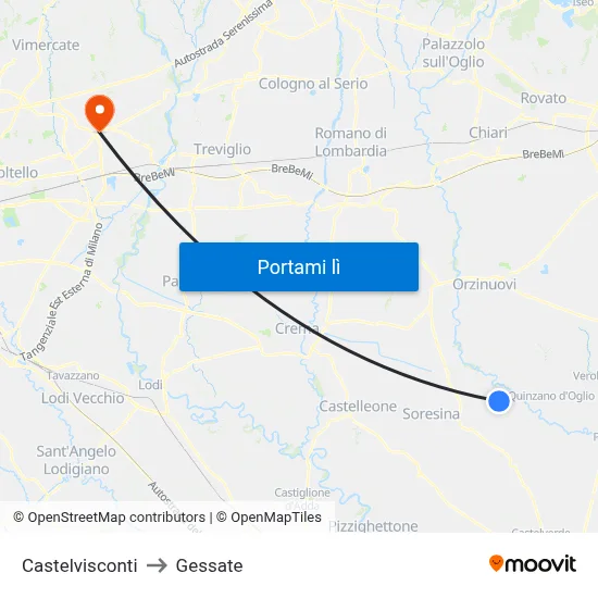 Castelvisconti to Gessate map