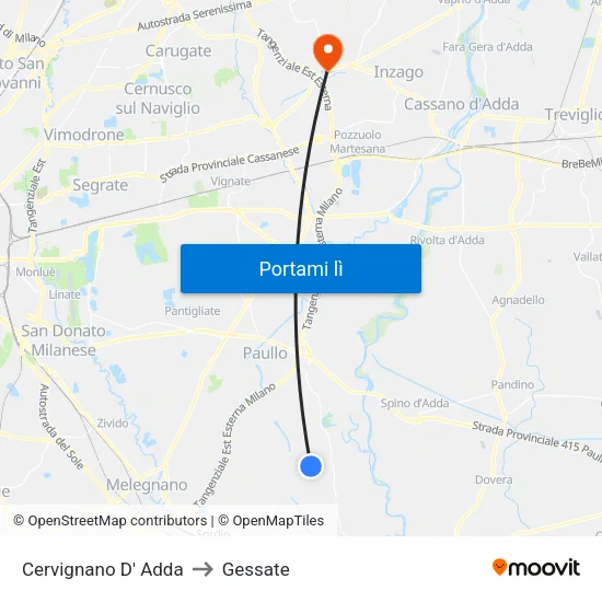 Cervignano D' Adda to Gessate map