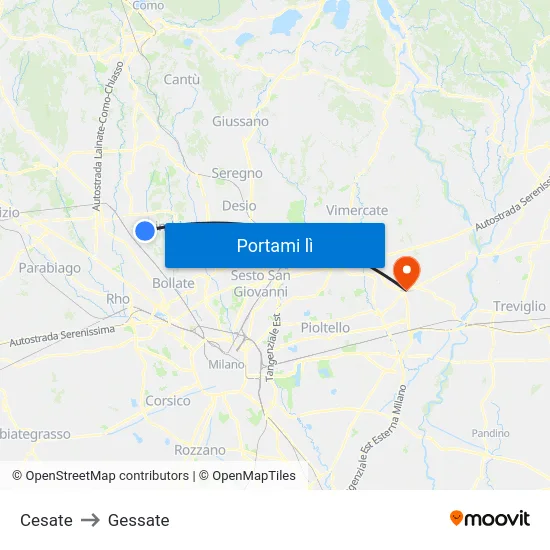 Cesate to Gessate map