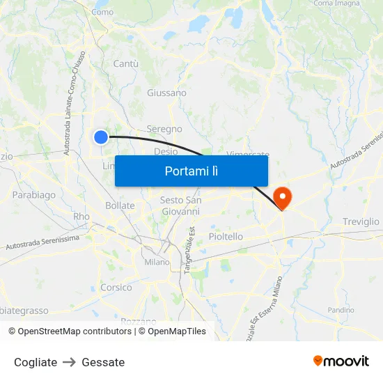 Cogliate to Gessate map