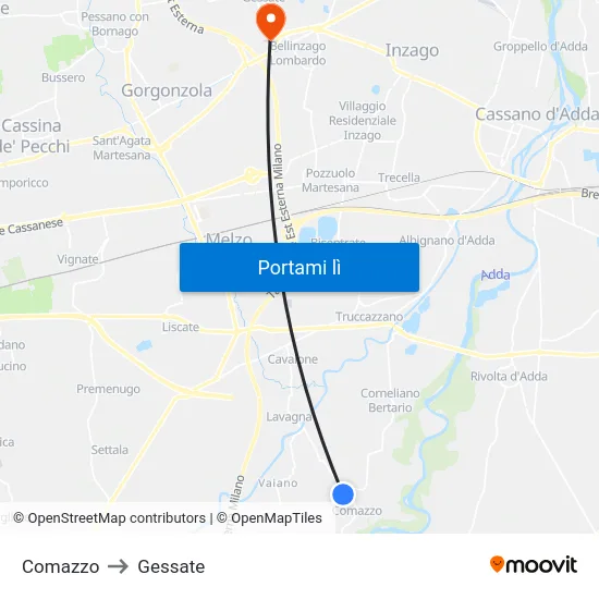 Comazzo to Gessate map