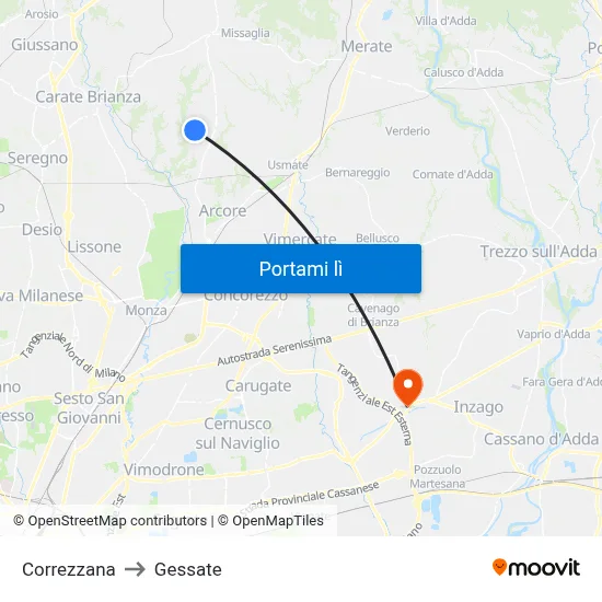 Correzzana to Gessate map