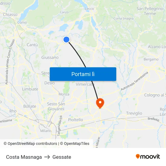 Costa Masnaga to Gessate map