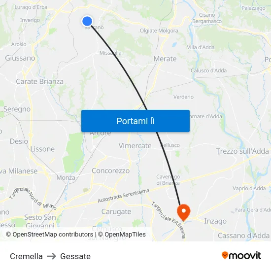 Cremella to Gessate map