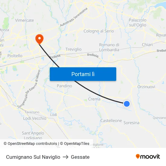 Cumignano Sul Naviglio to Gessate map