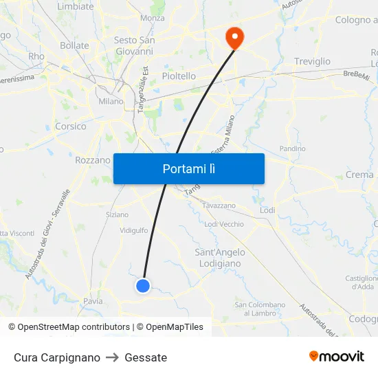 Cura Carpignano to Gessate map