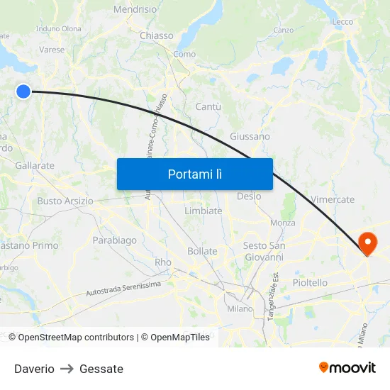 Daverio to Gessate map