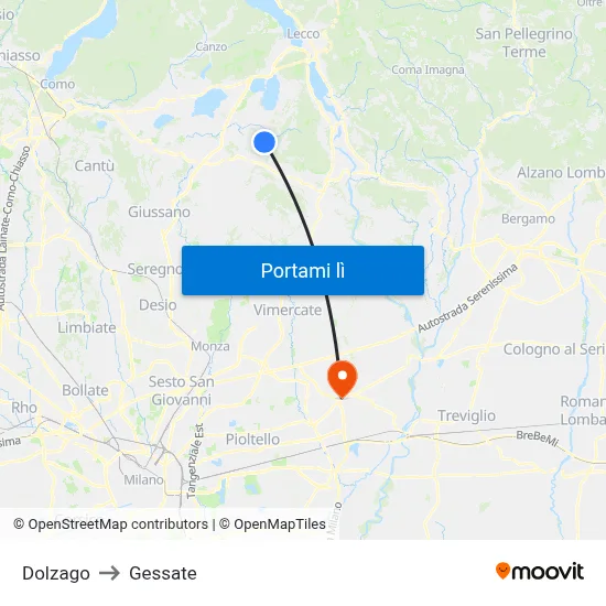 Dolzago to Gessate map