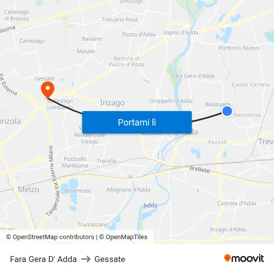 Fara Gera D' Adda to Gessate map