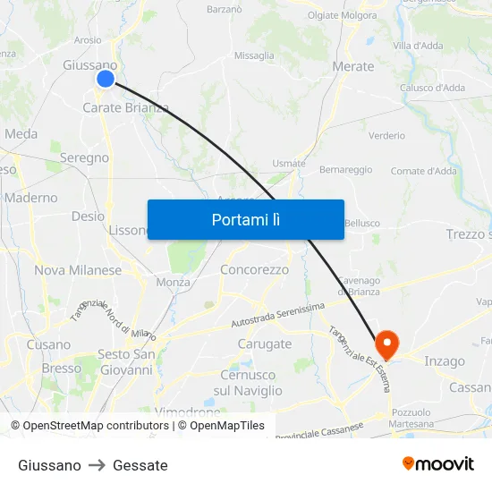 Giussano to Gessate map