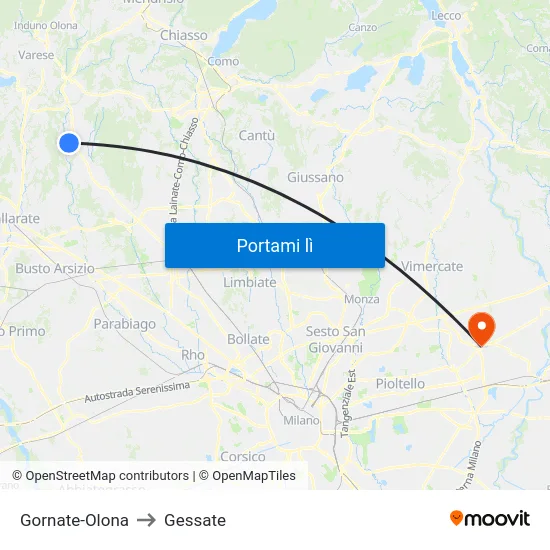 Gornate-Olona to Gessate map