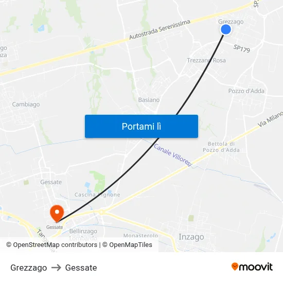 Grezzago to Gessate map