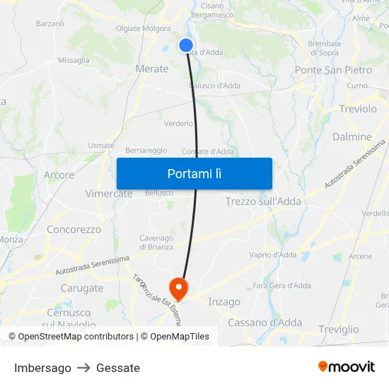 Imbersago to Gessate map