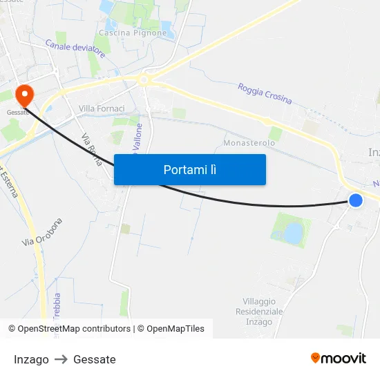 Inzago to Gessate map