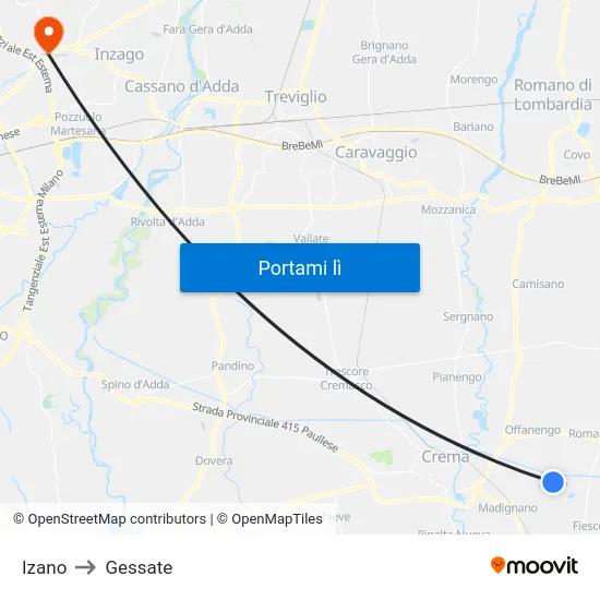 Izano to Gessate map