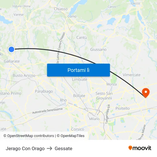 Jerago Con Orago to Gessate map